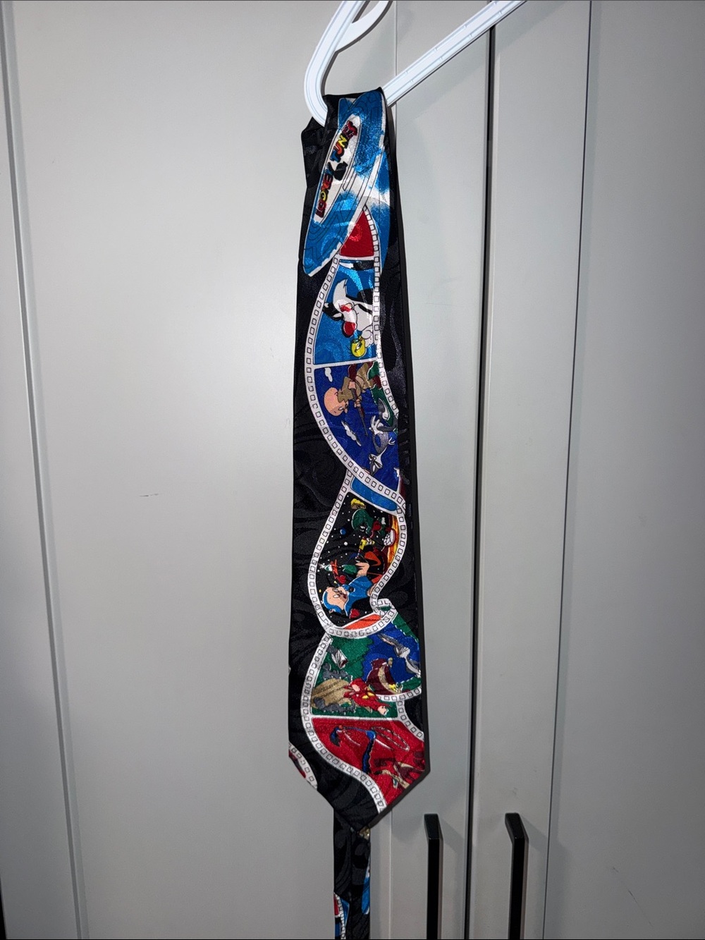 Black Novelty Patterned Silk Tie with Multicolor Film Reel Motif